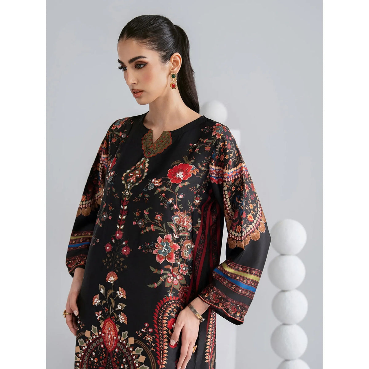 UAL-09 Printed Silk Kaftan with Trouser 2 Pc Set | Ally's