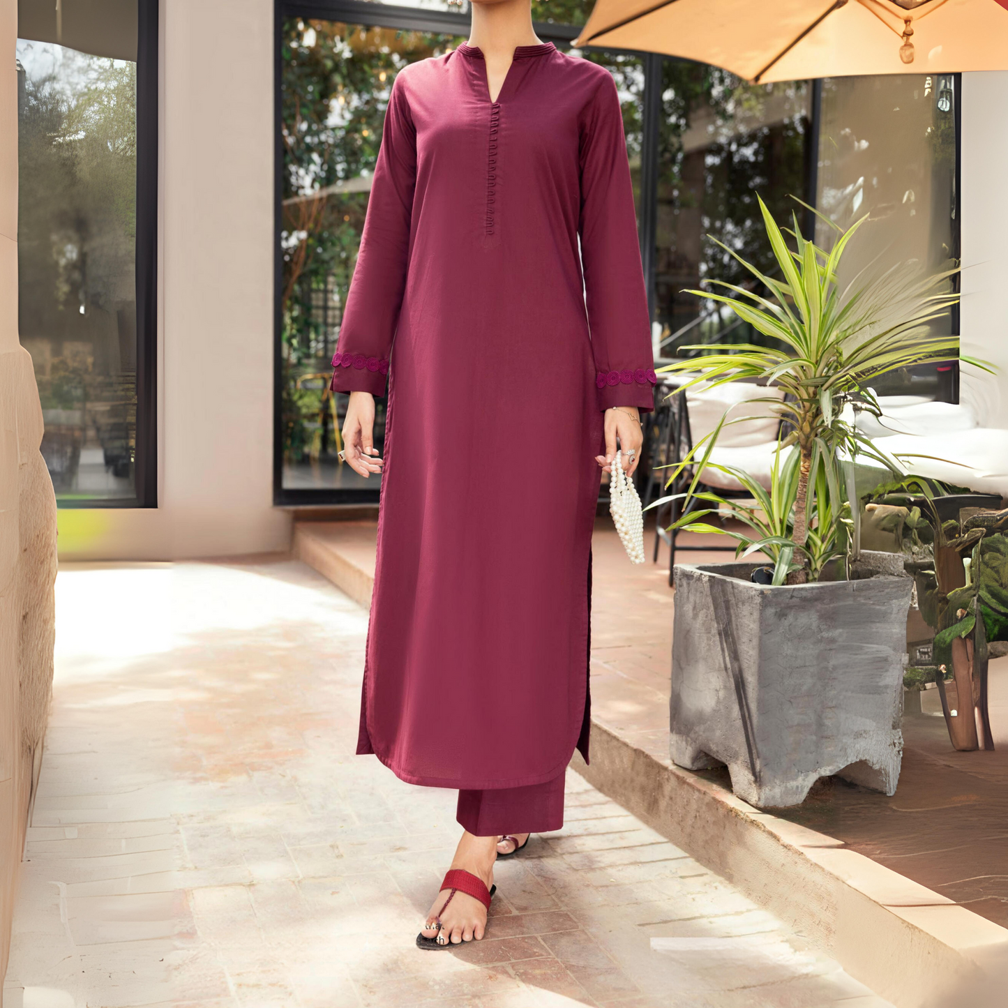 Wine Berry 2 Pc Linen Pakistani Co-Ords Set | Ready to Wear | Casuallite