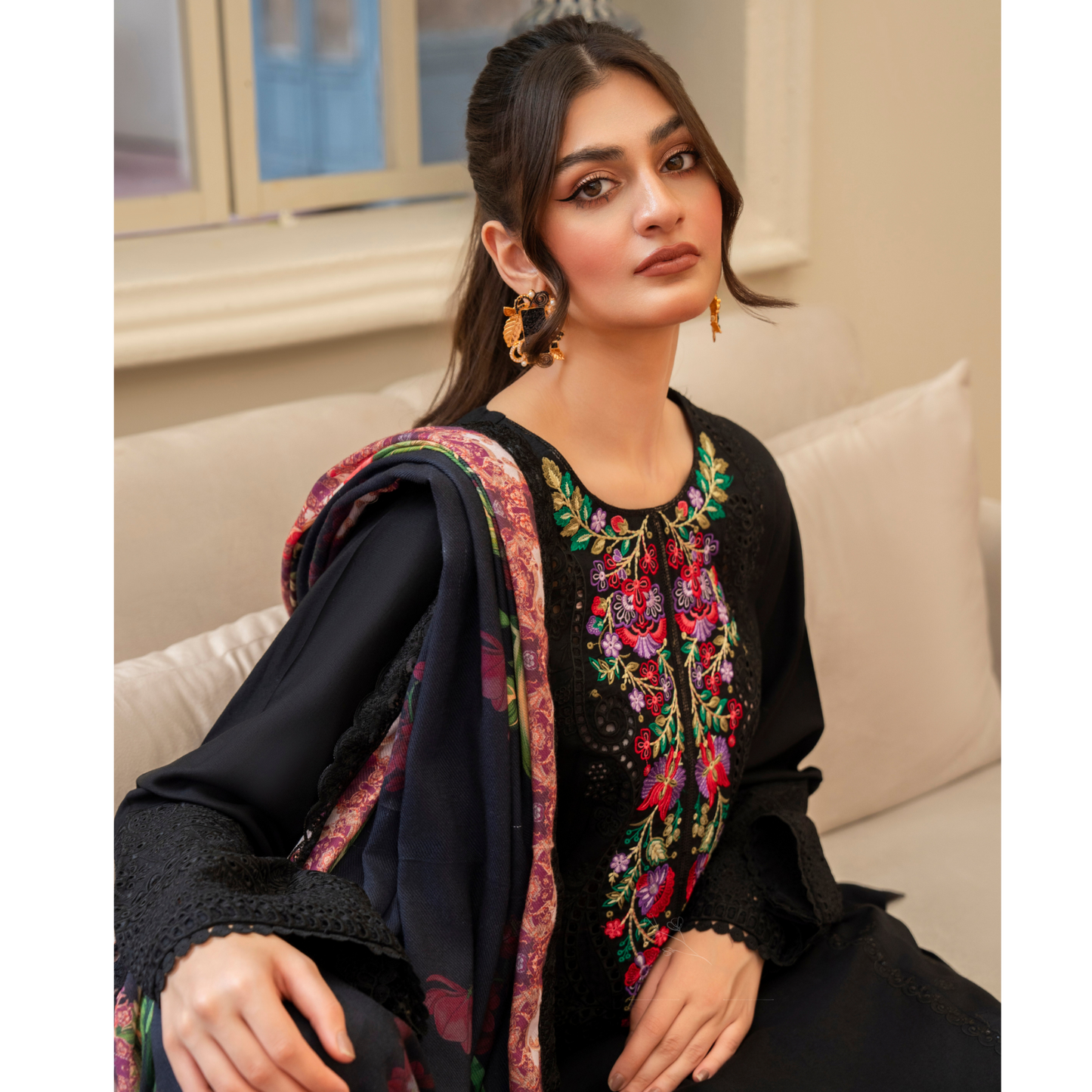 (BLACK) 3 Pc Ready to Wear Embroidered Printed Collection | Karma Collection | UMKC0808