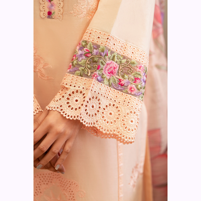 UKC-22 (Pale Peach) Chikenkari Cambric Cotton Ready to Wear Eid Collection 3 Pc - Karma Collection