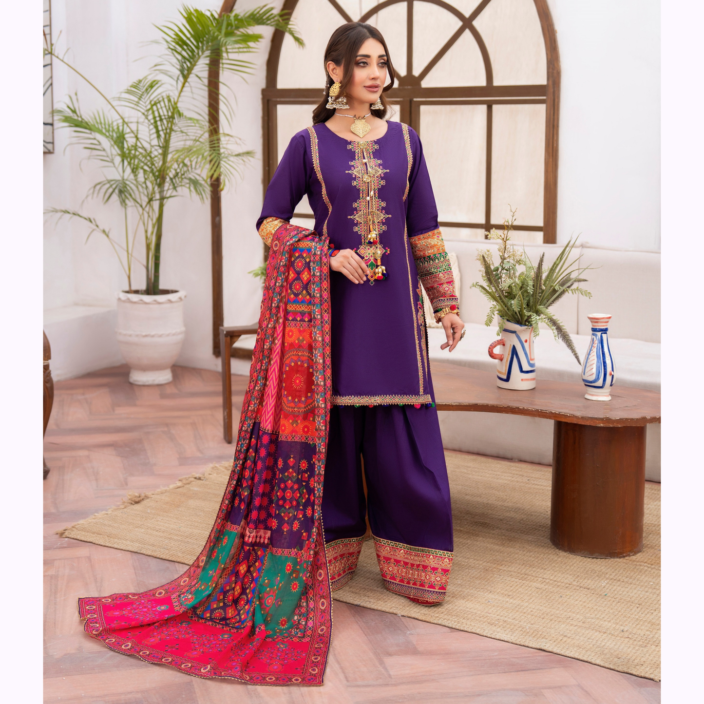 KC-1483 Embroidered Luxury Cambric Cotton farshi Shalwar Collection | Ready to Wear | Karma Collection