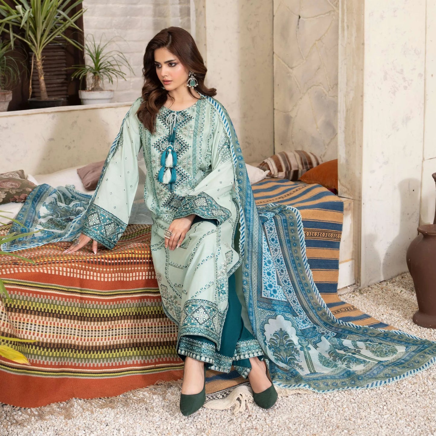 KC-1568 "Tabeer" Embroidered Festive Cambric Cotton Collection by Karma Collection