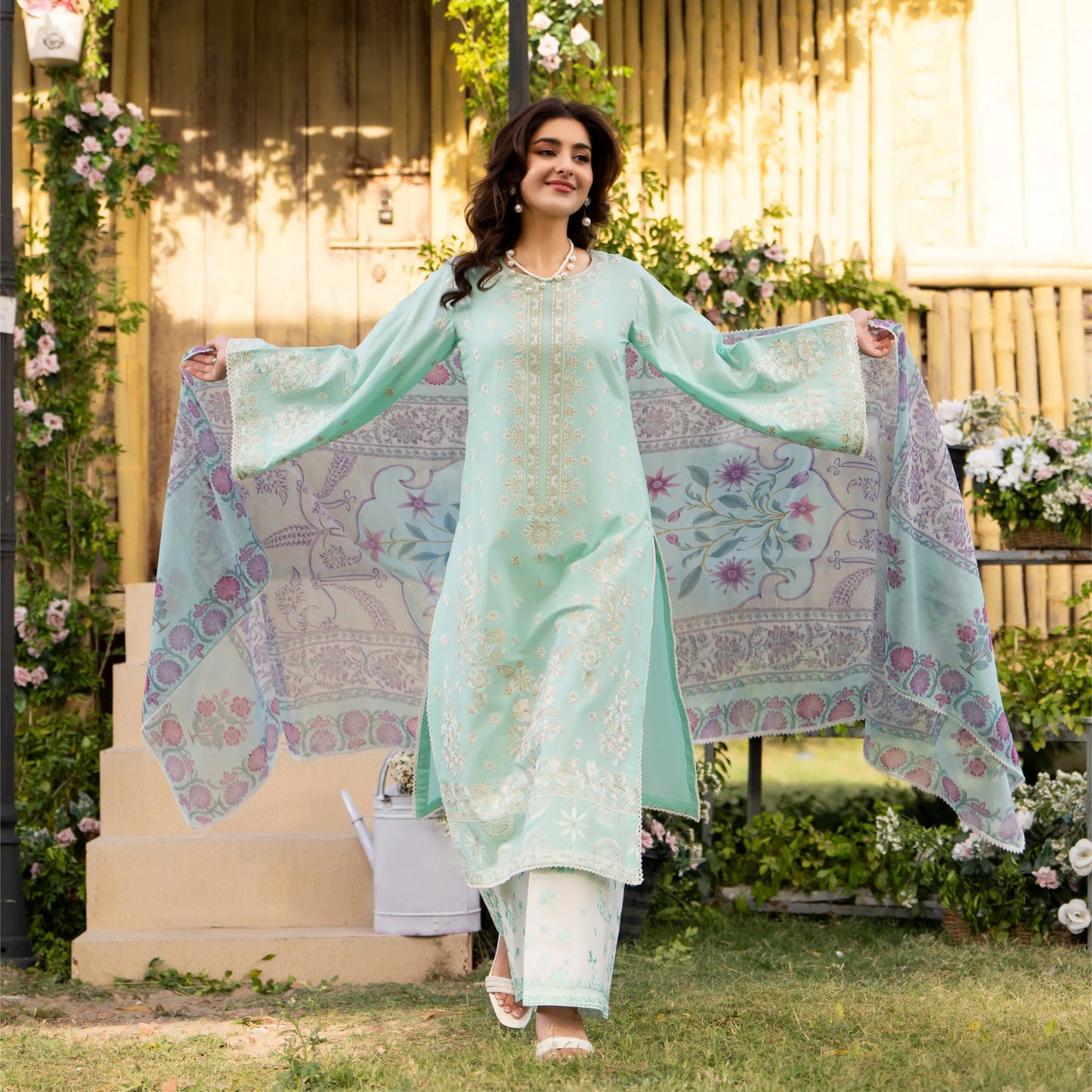 KC-1577 "Sunheri" Embroidered Festive Cambric Cotton Collection by Karma Collection