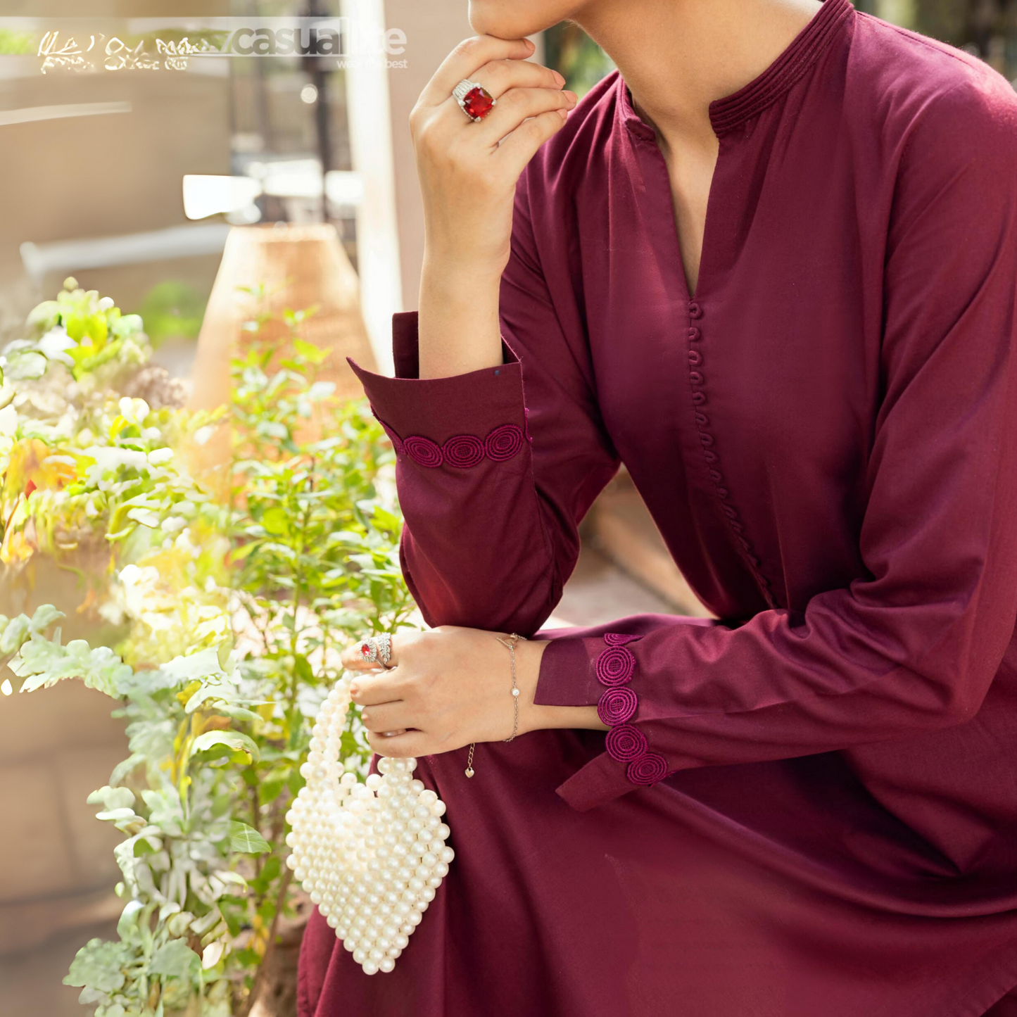 Wine Berry 2 Pc Linen Pakistani Co-Ords Set | Ready to Wear | Casuallite