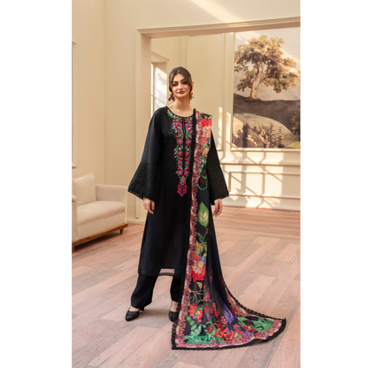 (BLACK) 3 Pc Ready to Wear Embroidered Printed Collection | Karma Collection | UMKC0808