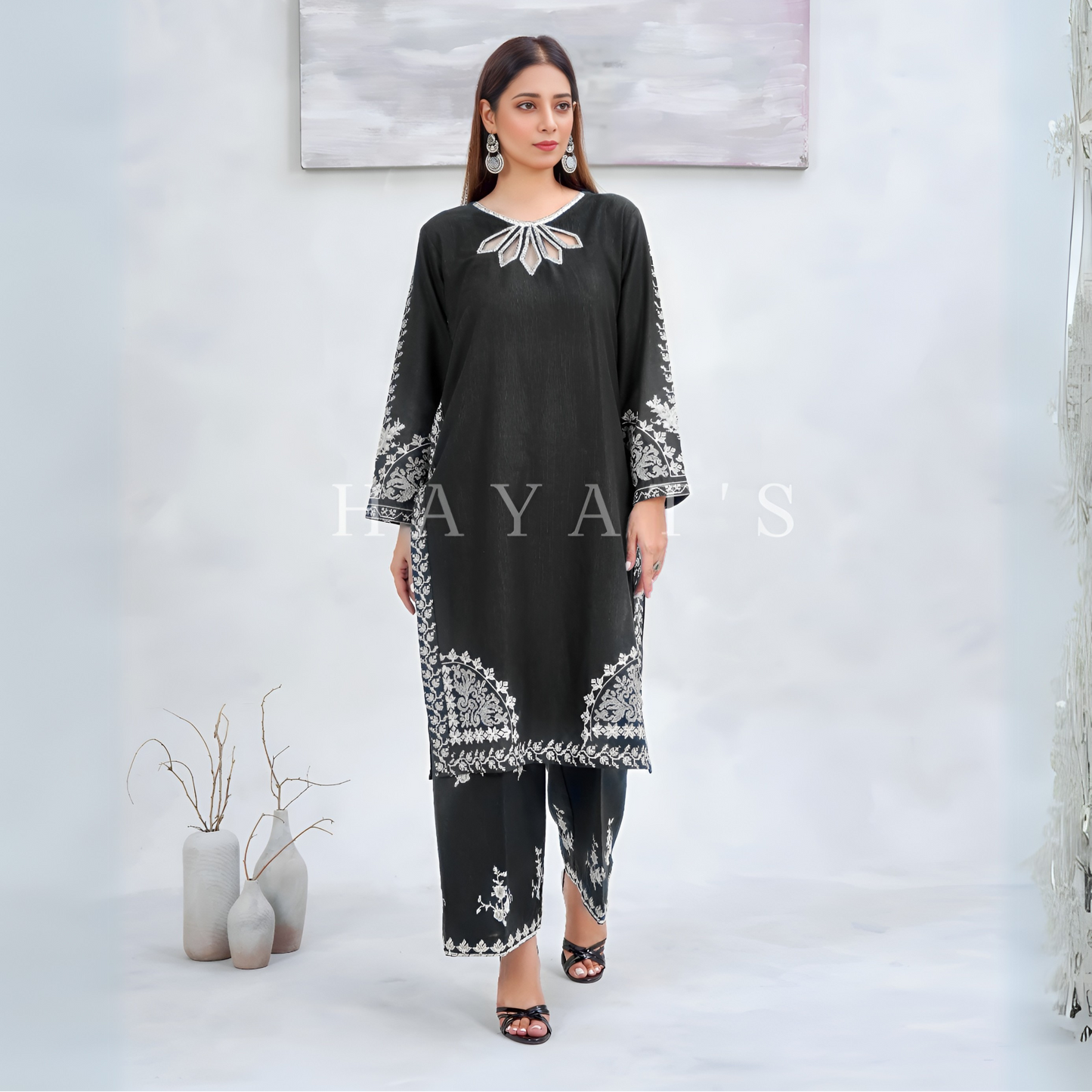 2 Pc Embroidered Khaddar Co-Ord Set  | Ready to wear| Hayats
