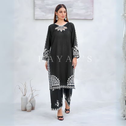 2 Pc Embroidered Khaddar Co-Ord Set  | Ready to wear| Hayats