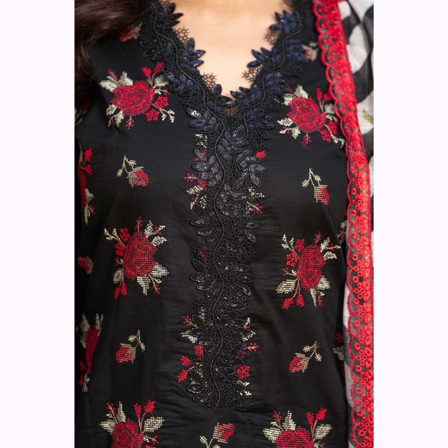 UKC-15 Chikenkari Cambric Cotton Ready to Wear Eid Collection 3 Pc - Karma Collection