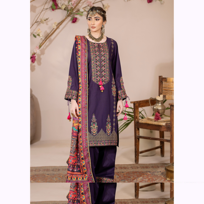 UKC-31 Embroidered Cambric Cotton Dress Ready to Wear 3 Pc - Karma Collection