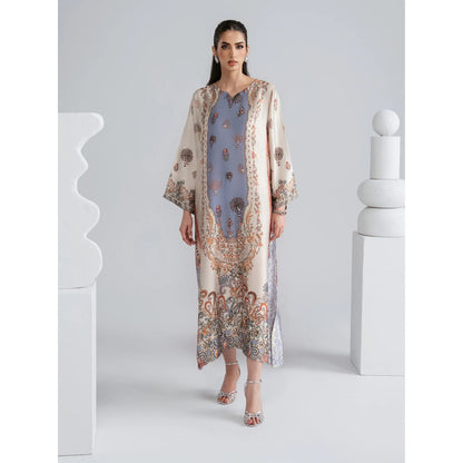 UAL-09 Printed Silk Kaftan with Trouser 2 Pc Set | Ally's
