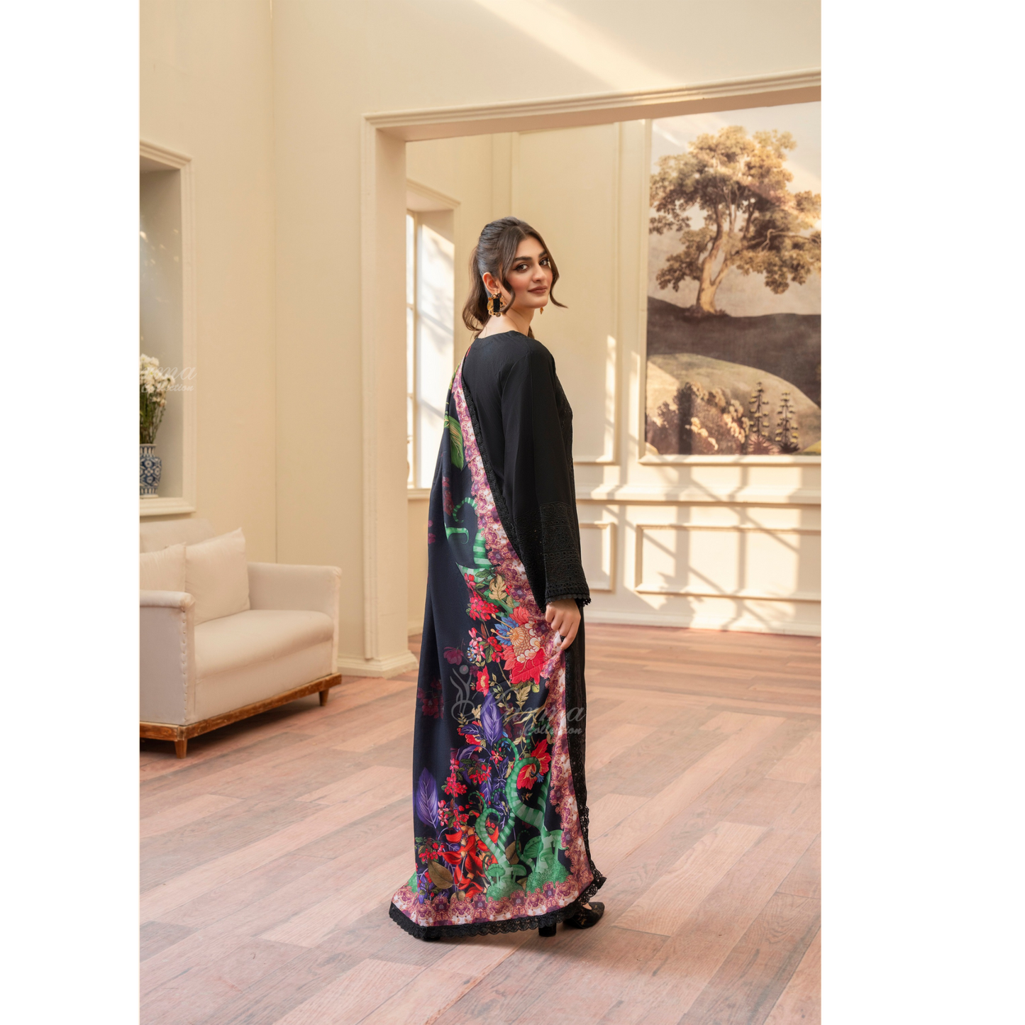 (BLACK) 3 Pc Ready to Wear Embroidered Printed Collection | Karma Collection | UMKC0808