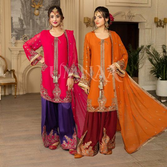F-466 Embroidered Georgette Chiffon Farshi Shalwar Collection by karma Collection
