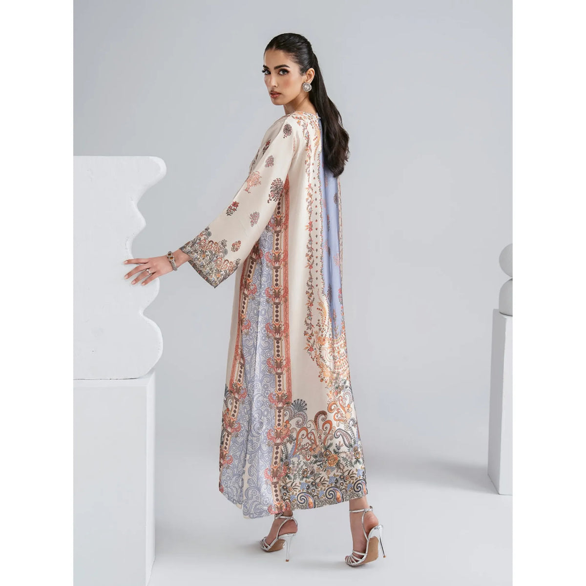 UAL-09 Printed Silk Kaftan with Trouser 2 Pc Set | Ally's