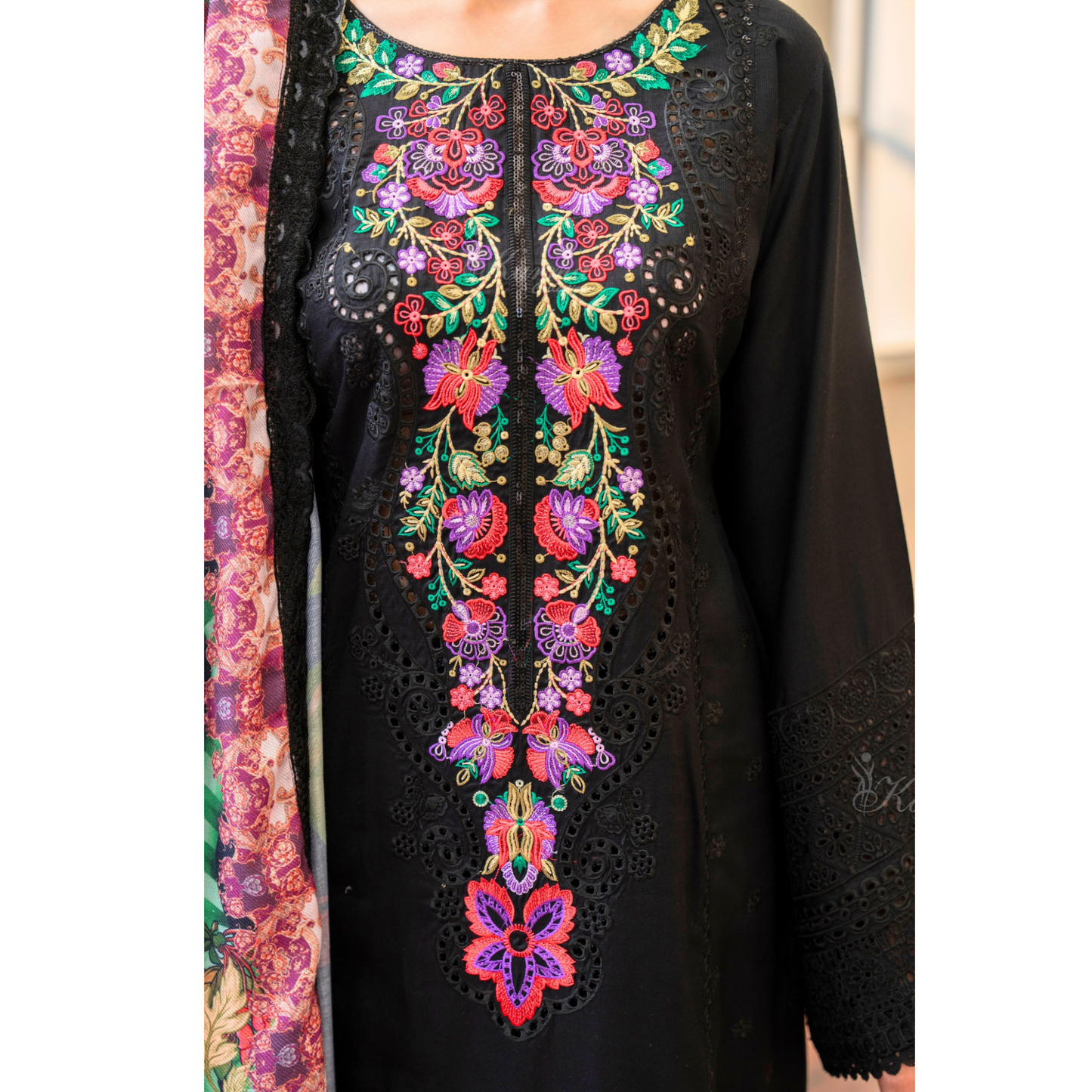 (BLACK) 3 Pc Ready to Wear Embroidered Printed Collection | Karma Collection | UMKC0808