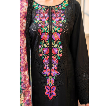 (BLACK) 3 Pc Ready to Wear Embroidered Printed Collection | Karma Collection | UMKC0808
