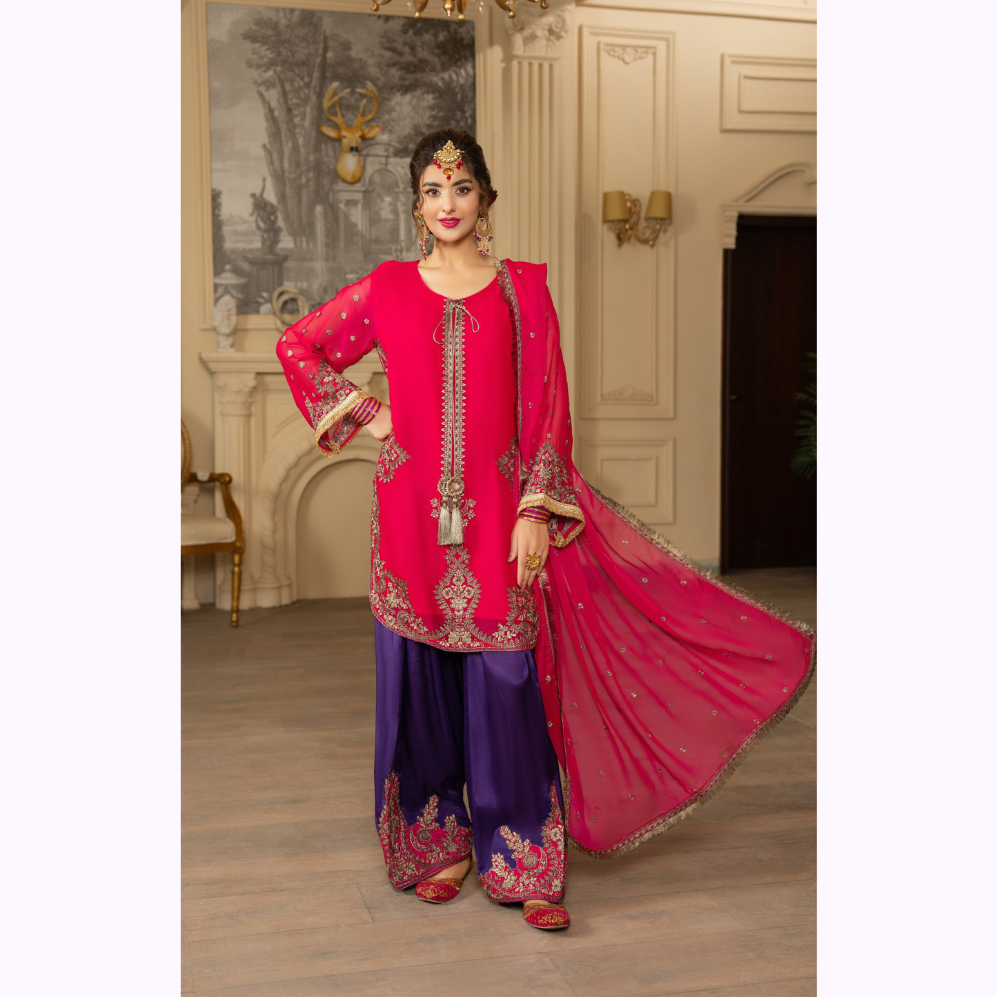 F-466 Embroidered Georgette Chiffon Farshi Shalwar Collection by karma Collection