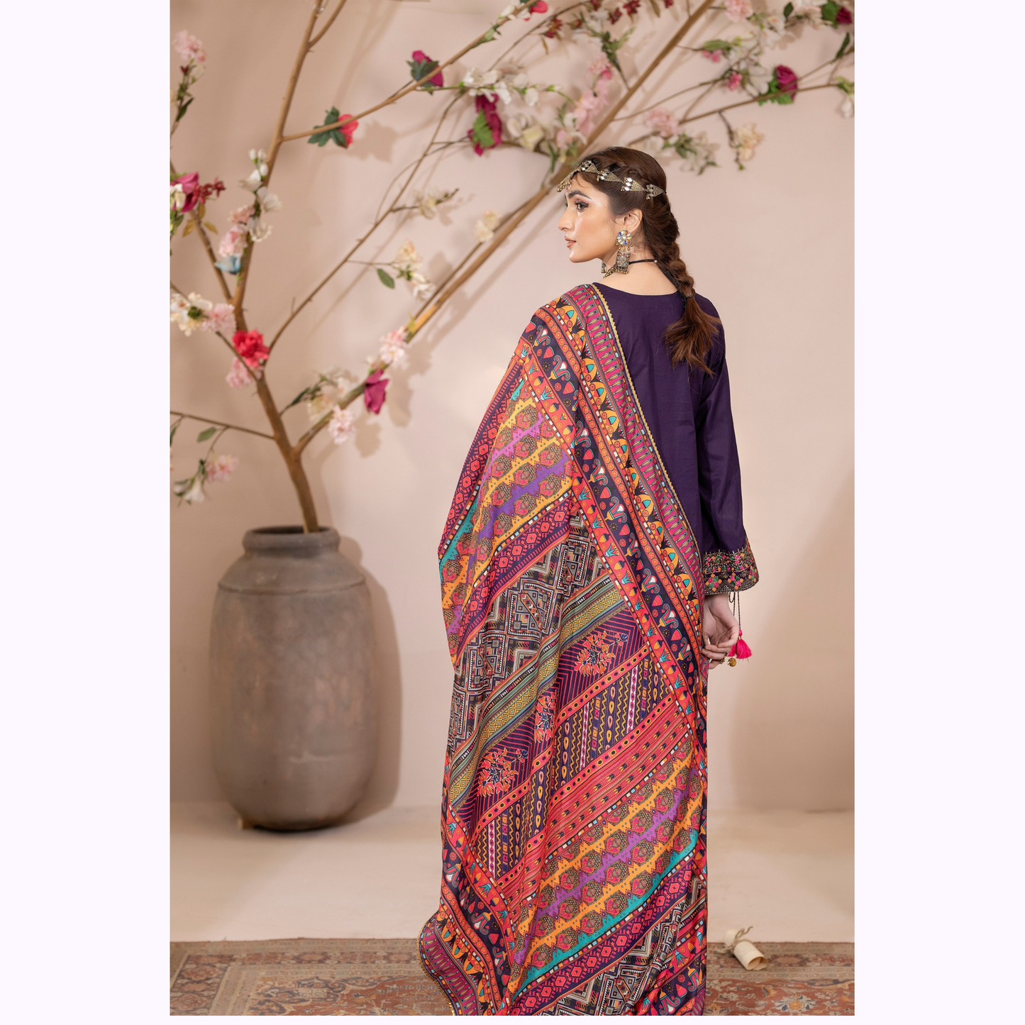 UKC-31 Embroidered Cambric Cotton Dress Ready to Wear 3 Pc - Karma Collection