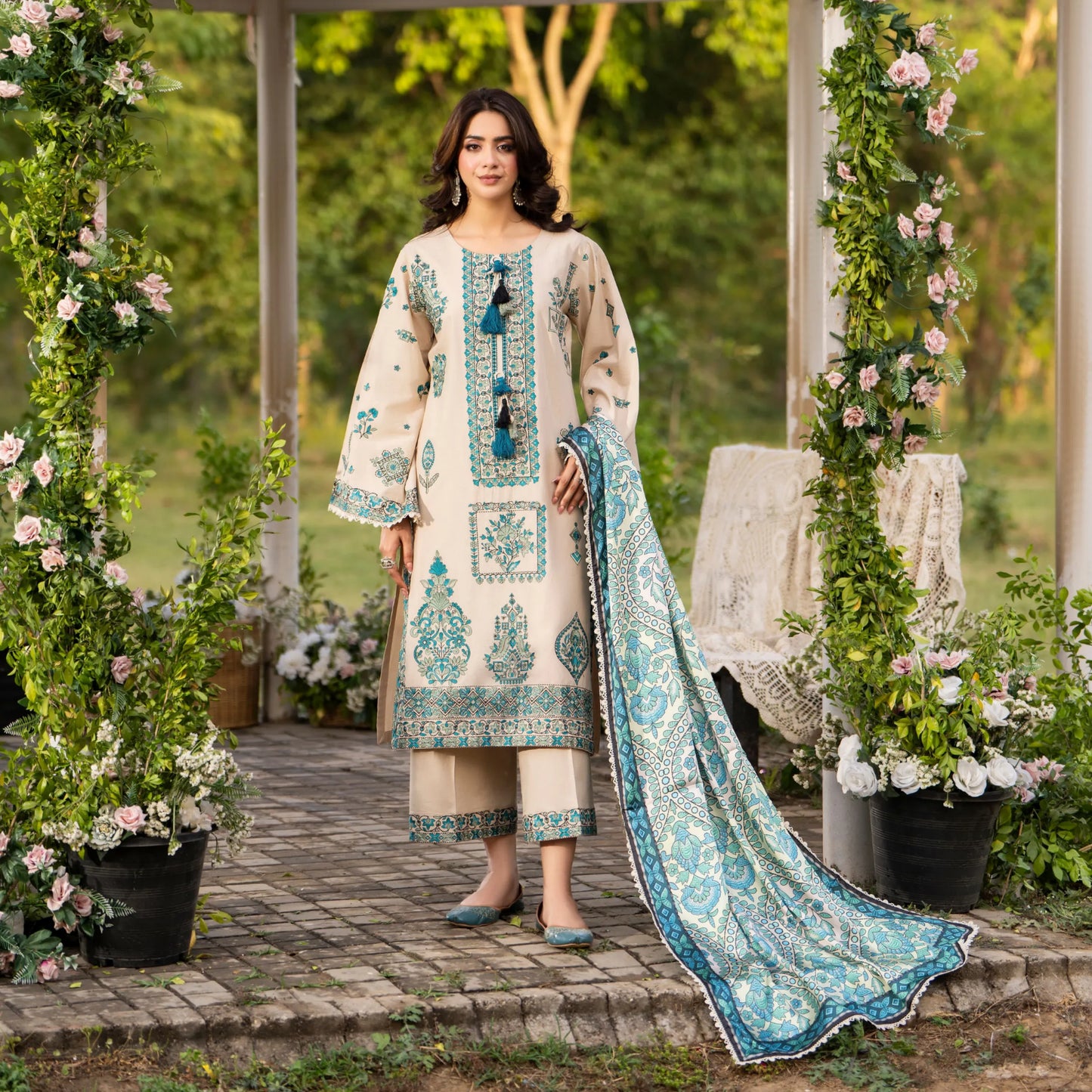 KC-1576 "Sunheri" Embroidered Festive Cambric Cotton Collection by Karma Collection