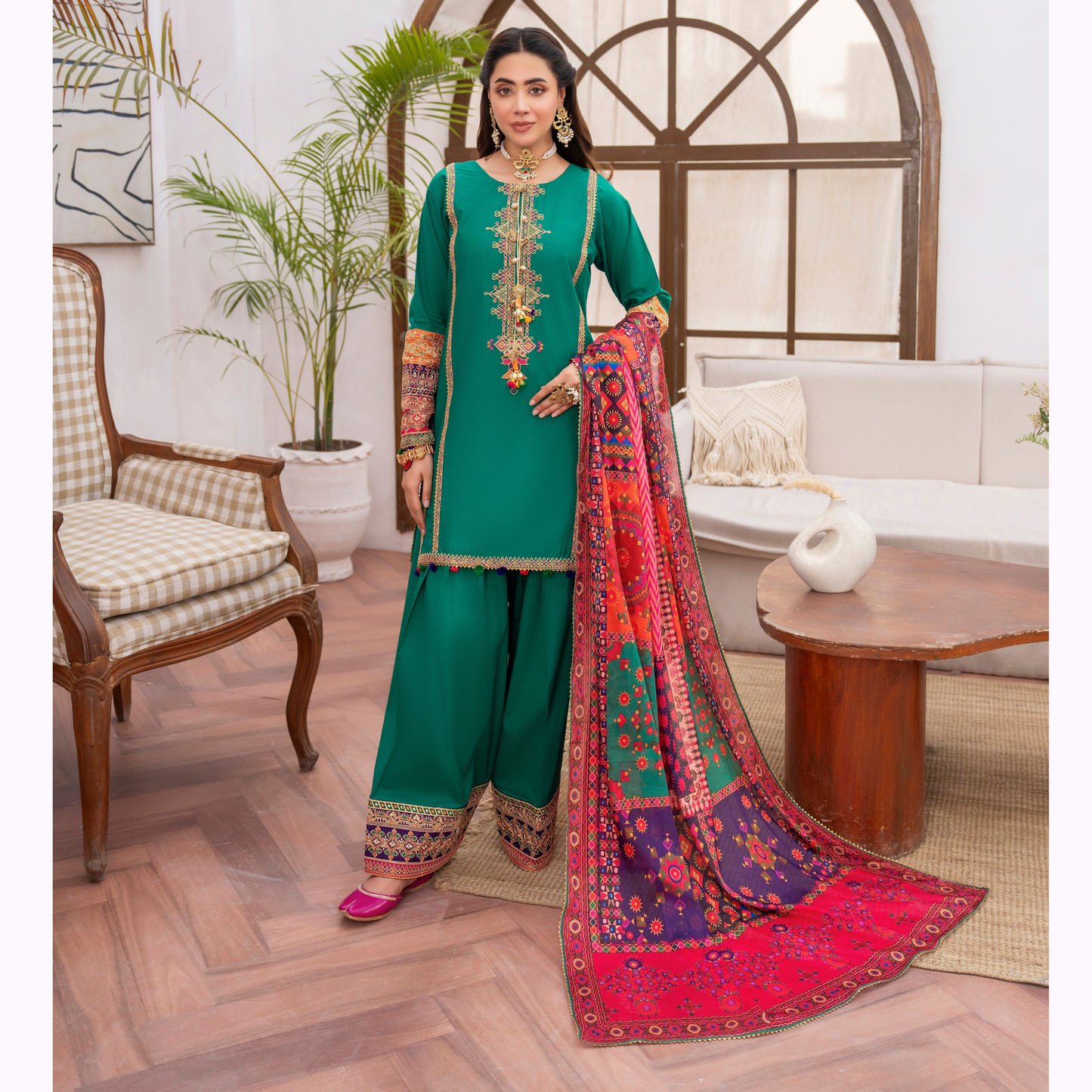 KC-1483 Embroidered Luxury Cambric Cotton farshi Shalwar Collection | Ready to Wear | Karma Collection
