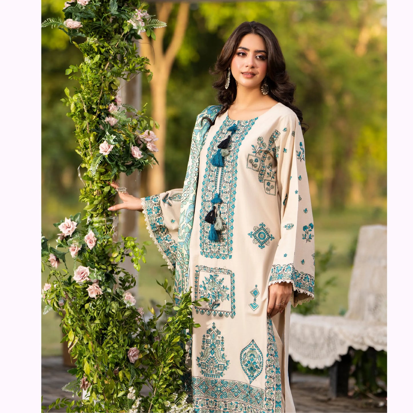 KC-1576 "Sunheri" Embroidered Festive Cambric Cotton Collection by Karma Collection