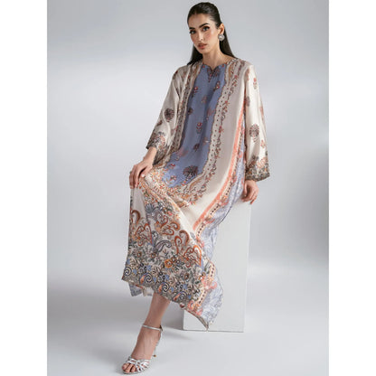 UAL-09 Printed Silk Kaftan with Trouser 2 Pc Set | Ally's