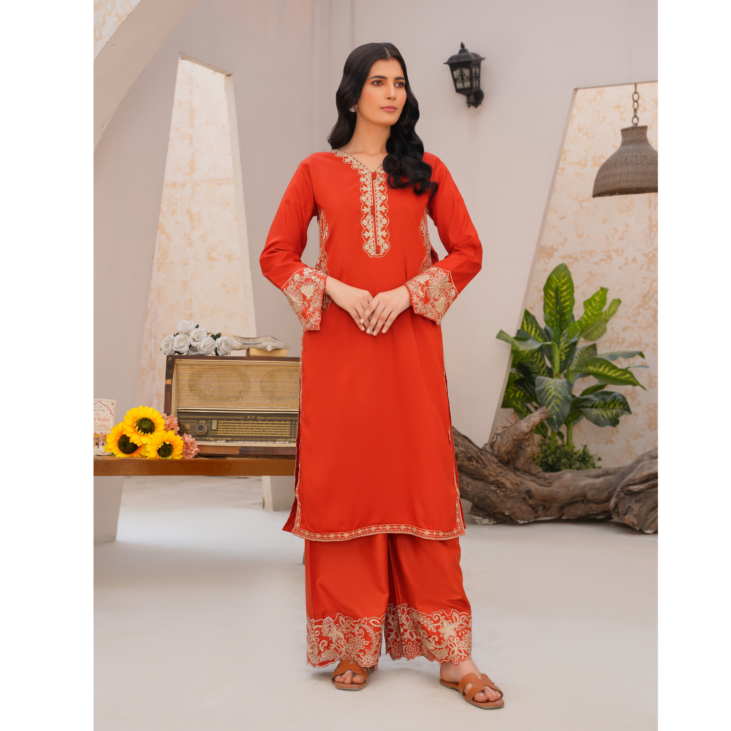 U-71 Embroidered Linen with Pockets 2 Pc Co Ord Set Dress | Ready to wear | UMNAA