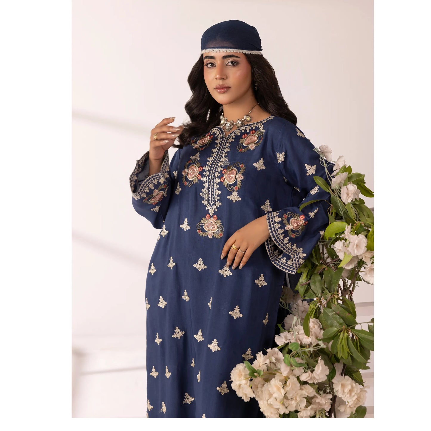 UMS-65 Lira by Simrans Embroidered Viscose Linen 3 Piece Suit | Premium Embroidered Shirt, Trouser & Dupatta | Semi Formal Women's Wear