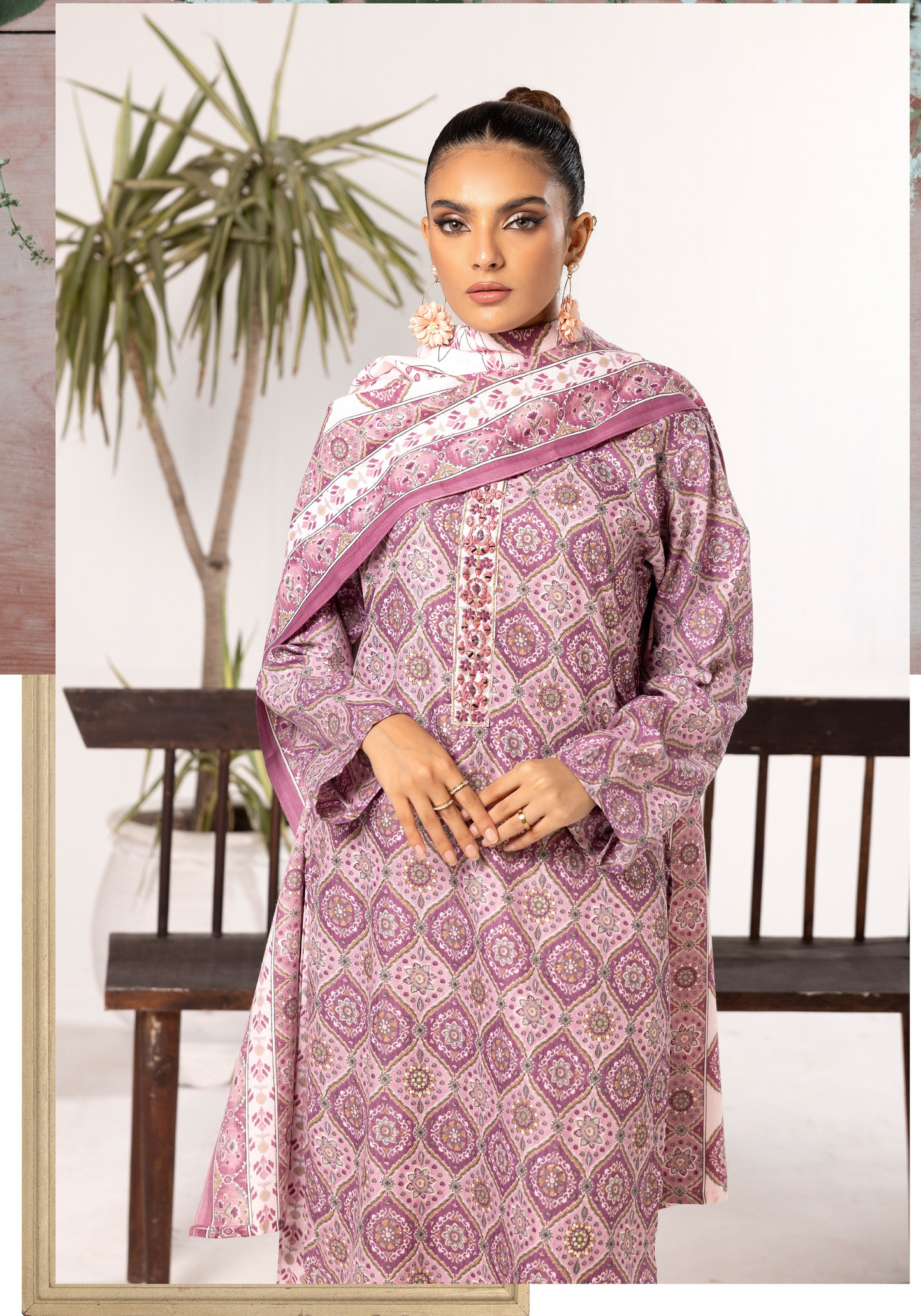 Mauve | Printed Linen Shalwar Kameez & Dupatta | 3 Pc | Ready-to-wear | Simrans