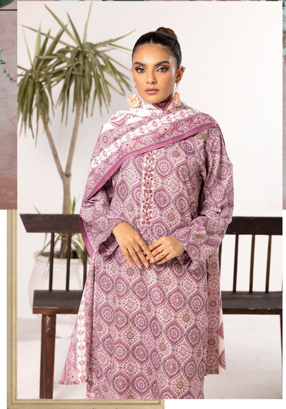 Mauve | Printed Linen Shalwar Kameez & Dupatta | 3 Pc | Ready-to-wear | Simrans