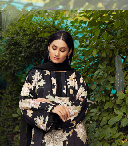 Multi | Printed Linen Shirt & Trouser With Chiffon Dupatta| Ready to Wear 3 Pc dress - Rangz