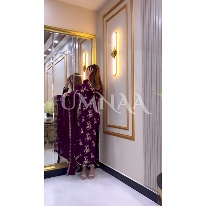 3 Piece Embroidered Chiffon Party wear Pakistani Dress | Umnaa