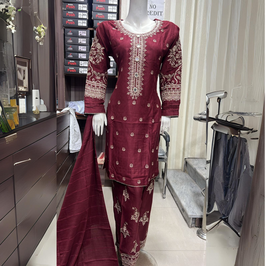 Embroidered Dhanak Dress with Pashmina Shawl | Ready to Wear Winter Collection UMNAA