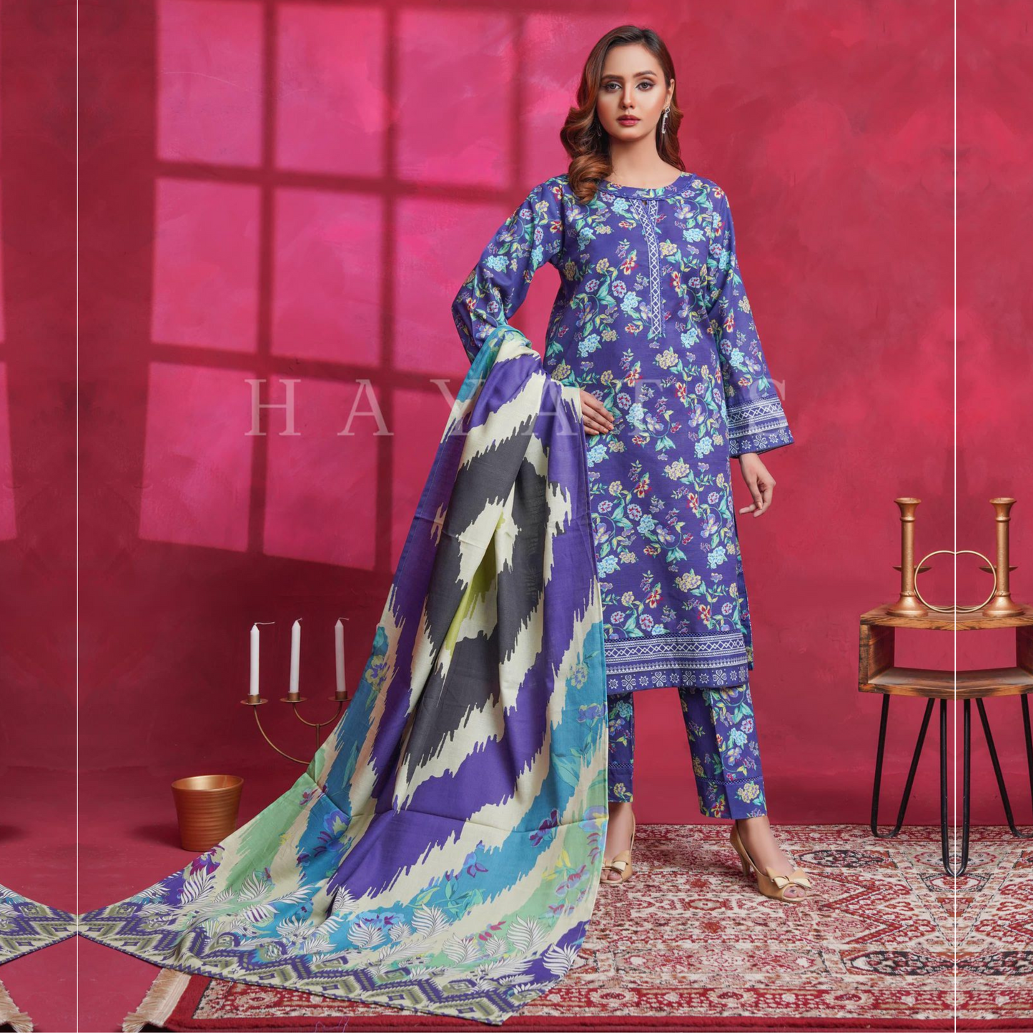 (Purple) Printed Khaddar Dress  |3 Pc| Winter Collection | Hayats