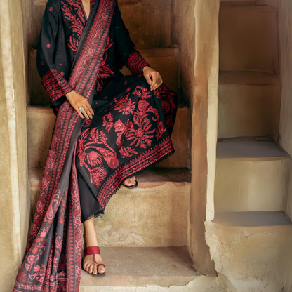 (Black) Embroidered Cotton 3 Pc Ready to Wear by Casuallite
