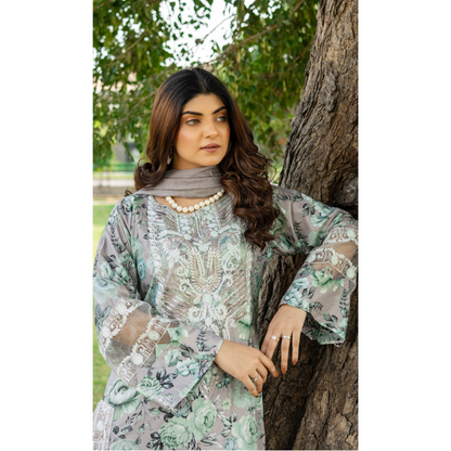 Winter Linen Printed Handwork Embroidered Dress 3 Pc |Ready to Wear| Rangz | UMRGZ3700