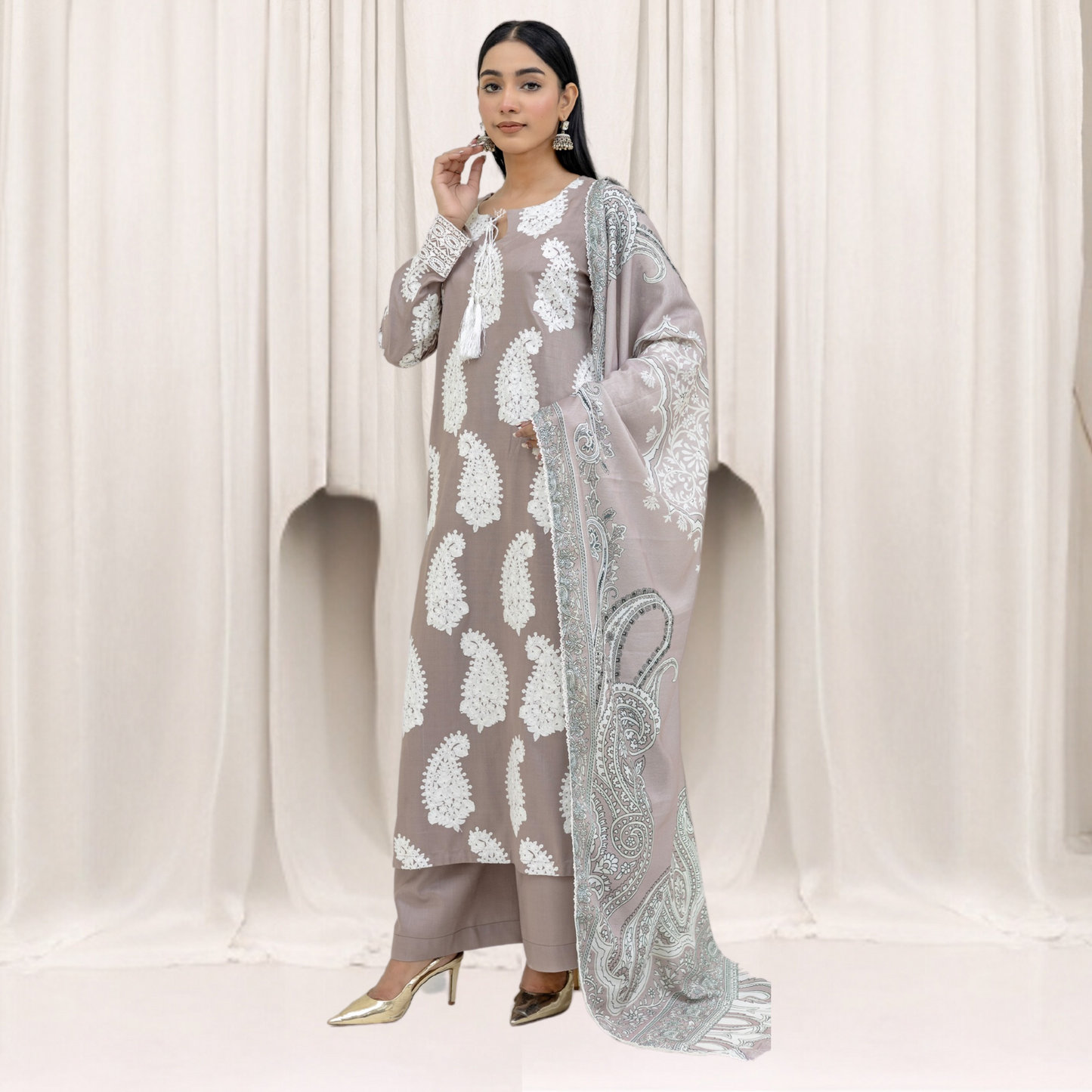 Winter Linen Embroidered Dress 3 Pc |Ready to Wear| Rangz | UMRGZ3800