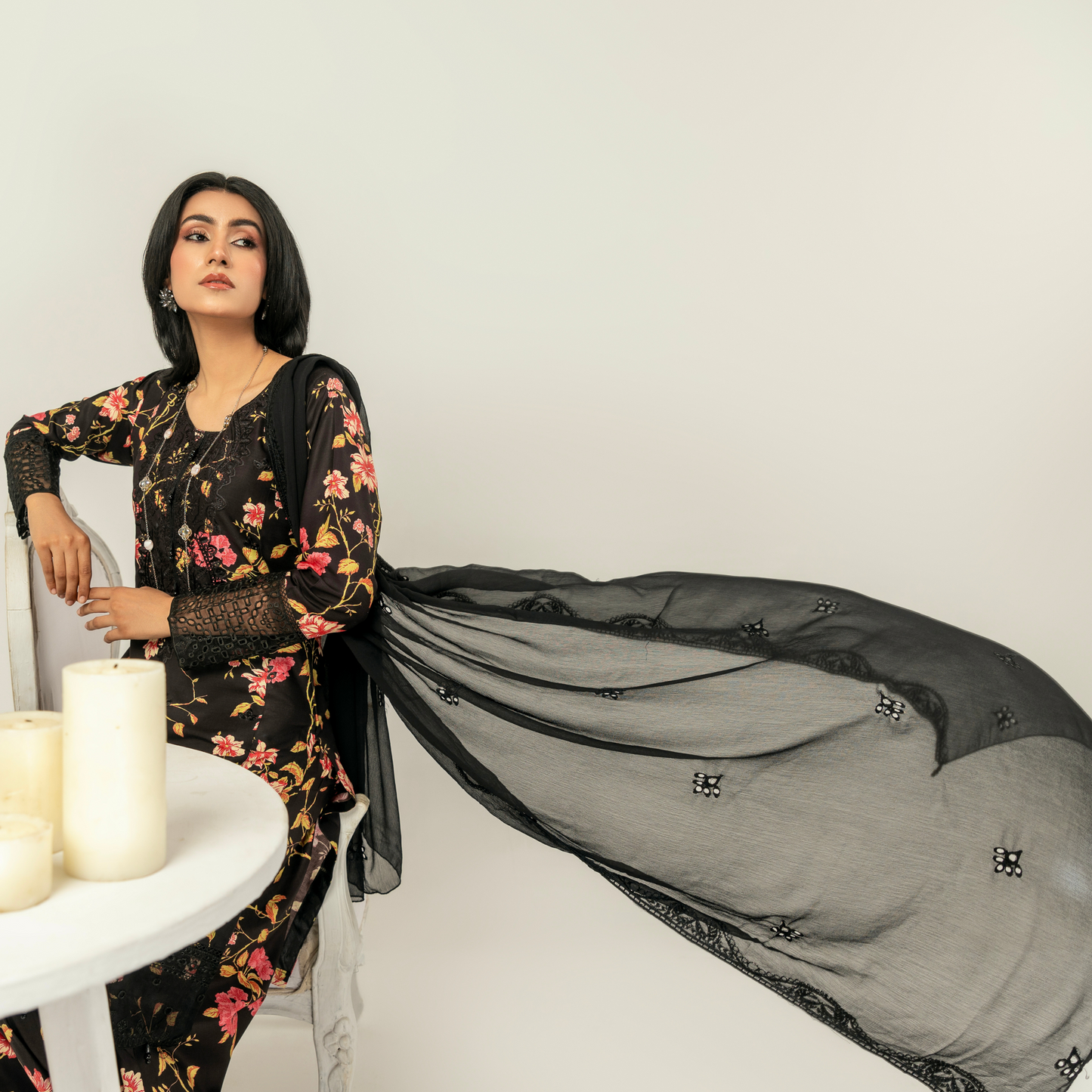 UMS-10 Floral Printed Embroidered Linen | 3 Pc | Ready-to-wear Dress - Simrans