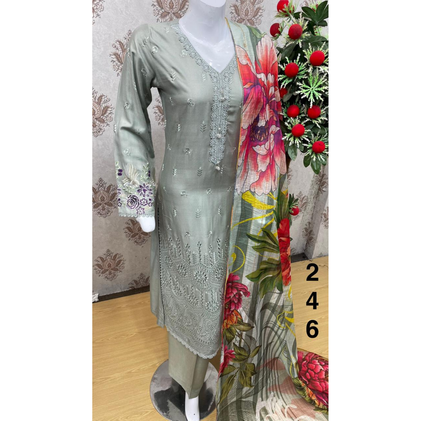 3 Pc Luxury mother daughter Embroidered Linen Collection-UMNAA