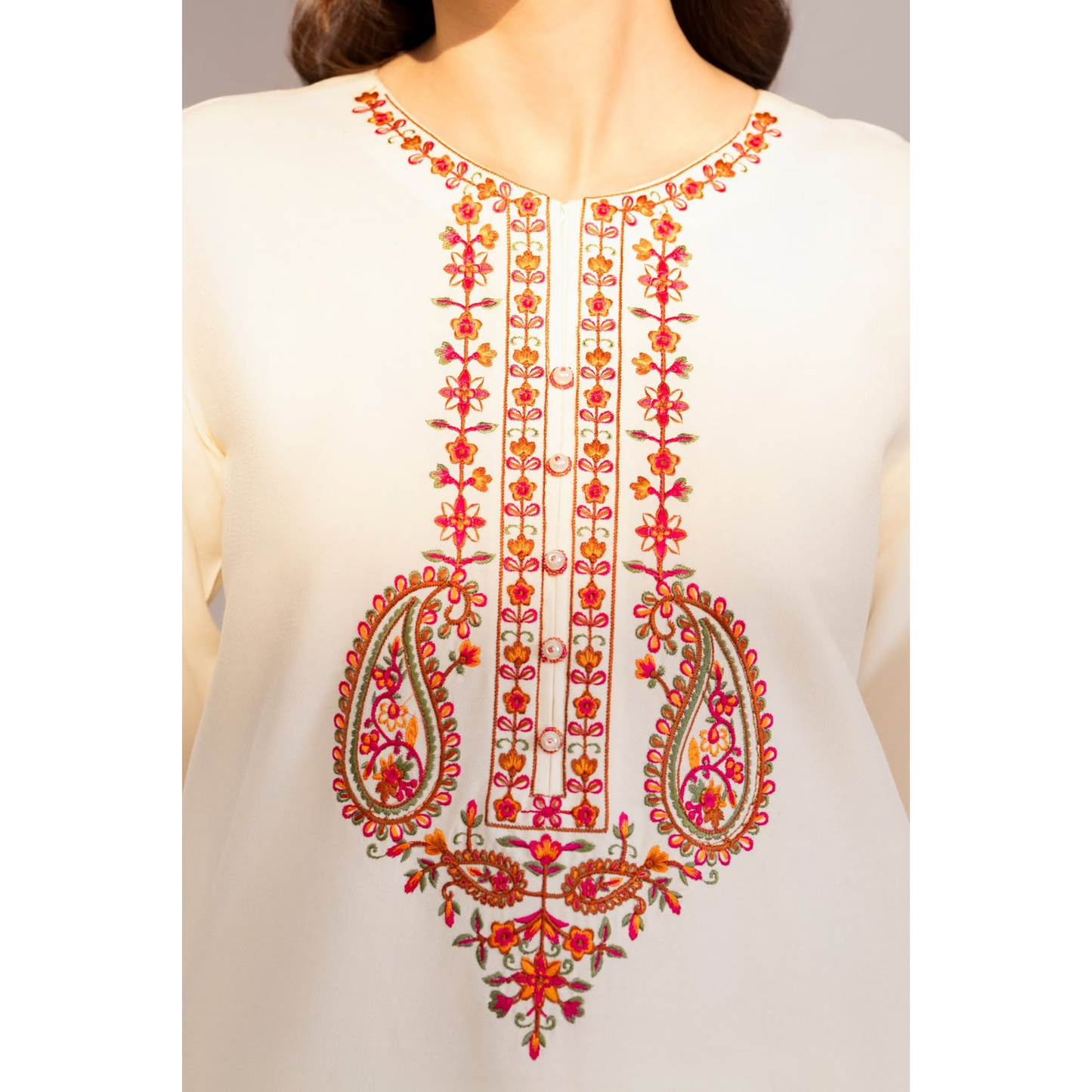 UA-49 Embroidered Cambric  Cotton with Pockets 2 Pc Co Ord Set Dress | Ready to wear | UMNAA