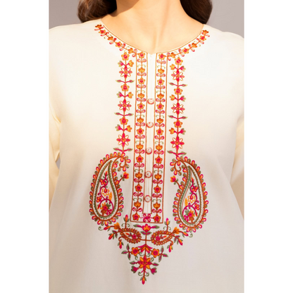 UA-49 Embroidered Cambric  Cotton with Pockets 2 Pc Co Ord Set Dress | Ready to wear | UMNAA