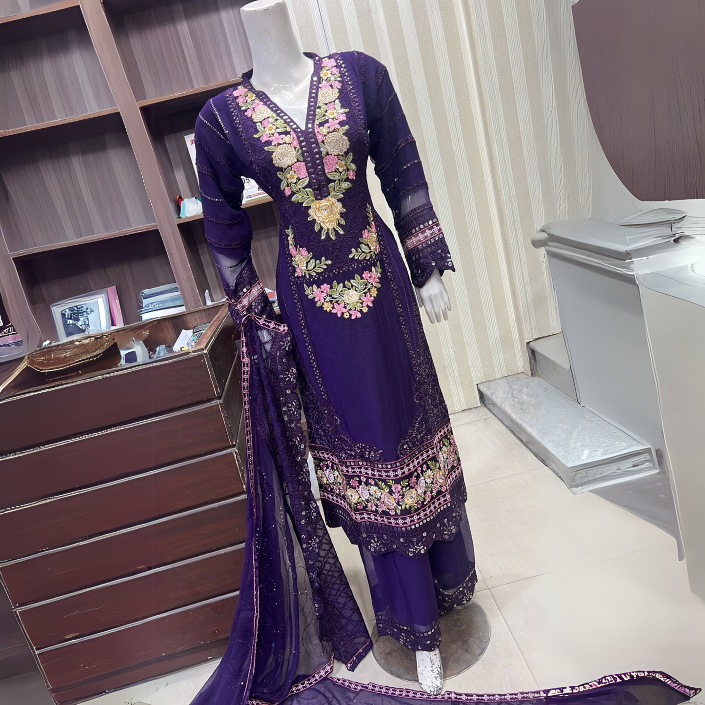 UA-52 3 Pc Luxury mother daughter Embroidered Chiffon Collection- Umnaa