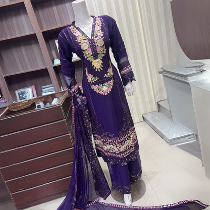 UA-52 3 Pc Luxury mother daughter Embroidered Chiffon Collection- Umnaa
