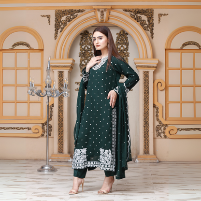 UA-54 3Pc Luxury Embroidered Chiffon Dress with Chiffon Dupatta 3 Pc |Ready to Wear| Umnaa