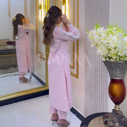 UA-56 (Light Pink) 2 Pc Embroidered Cambric Cotton Pakistani Dress | Ready to Wear | UMNAA