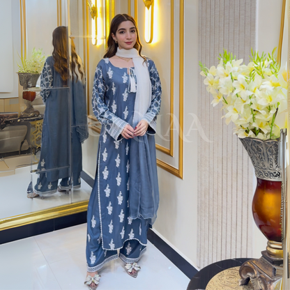 UA-57 3 Pc Luxury mother daughter Embroidered Linen Collection- Umnaa