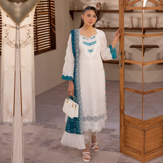 UAL-01 3 Pc Embroidered Chikenkari Cotton Ready to Wear Dress | ALLY'S