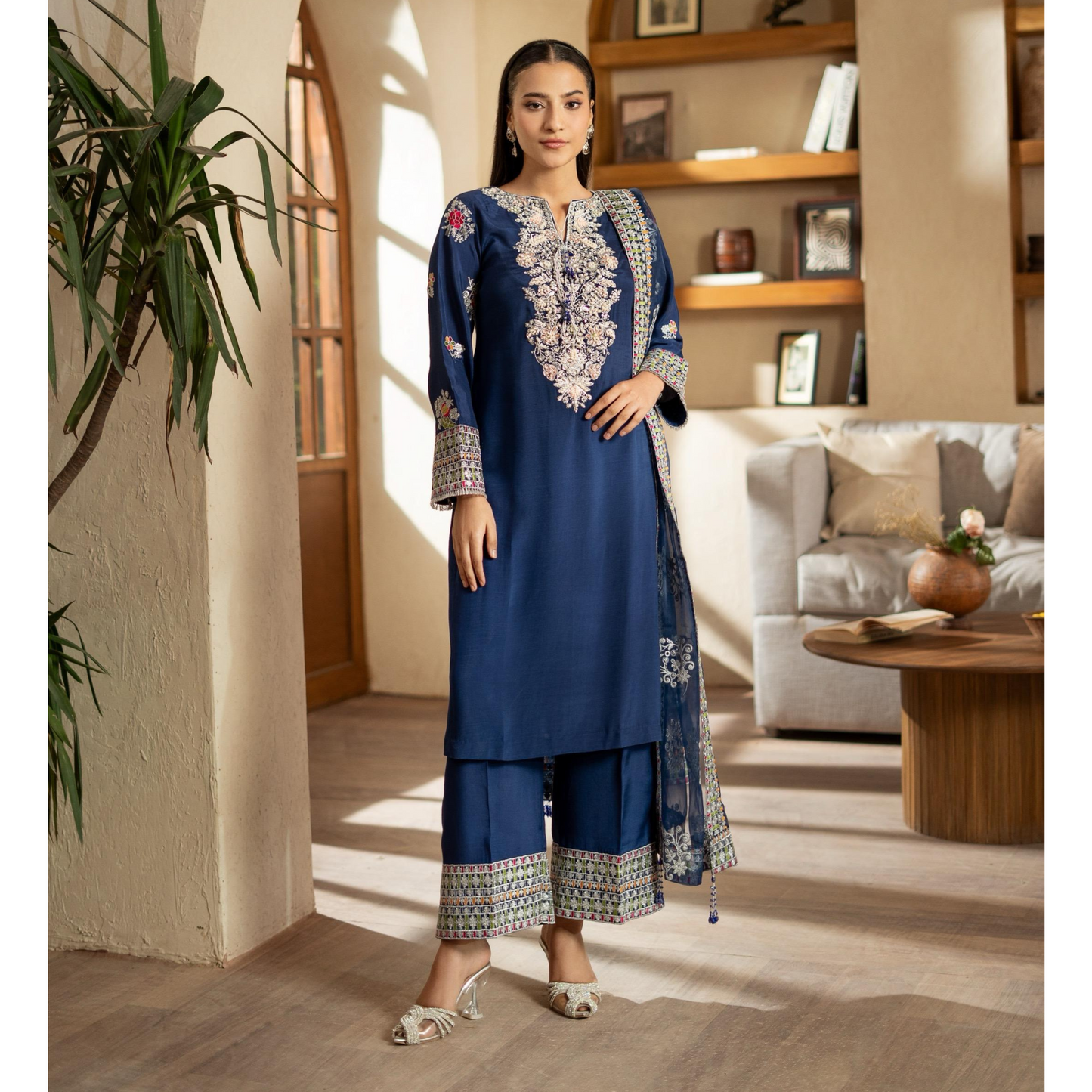 3 Pc Embroidered Raw Silk Farshi Shalwar kameez Pakistani Dress | Ready to wear | Raniya.h URA-14
