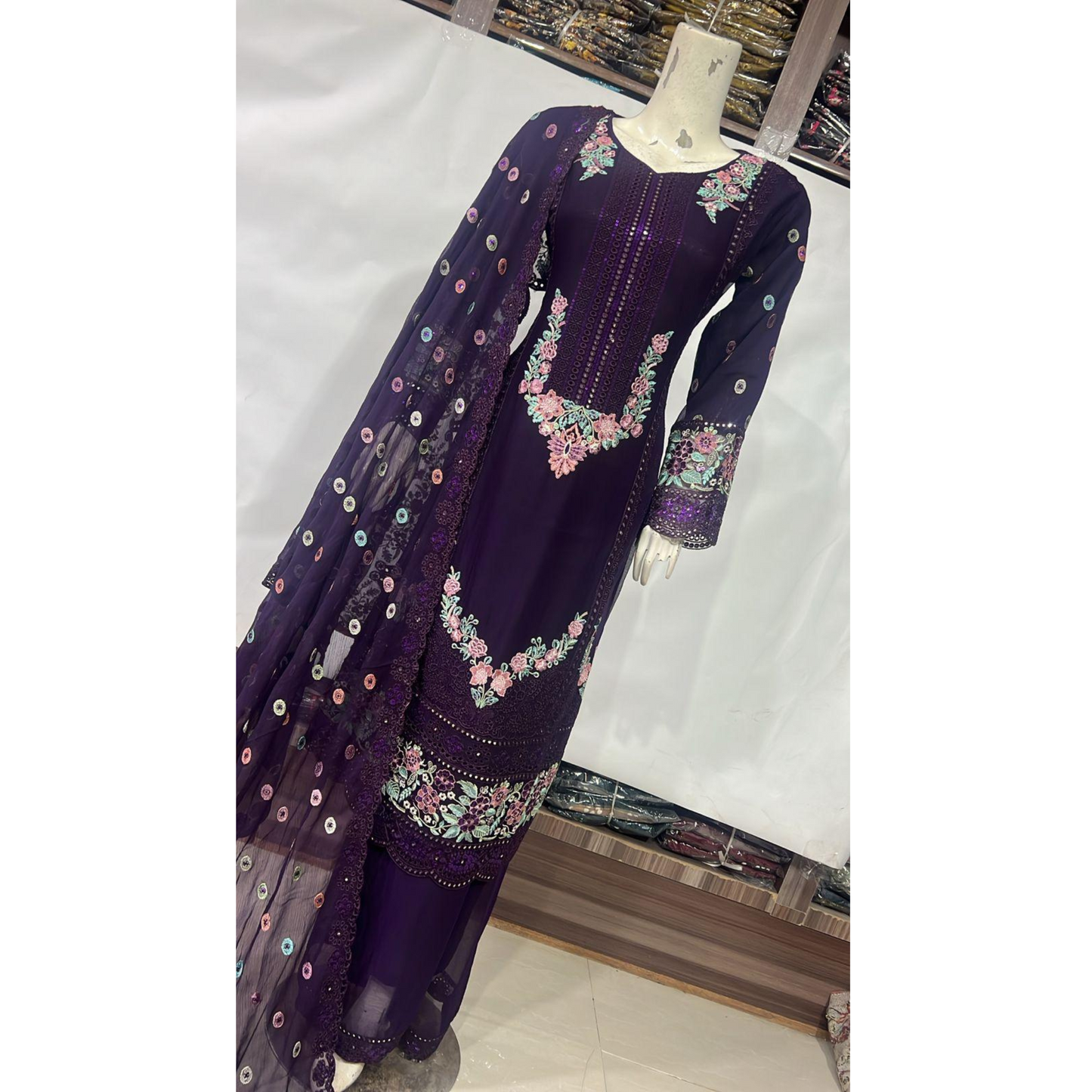 UA-65 3 Pc Luxury Embroidered Chiffon Collection- Umnaa