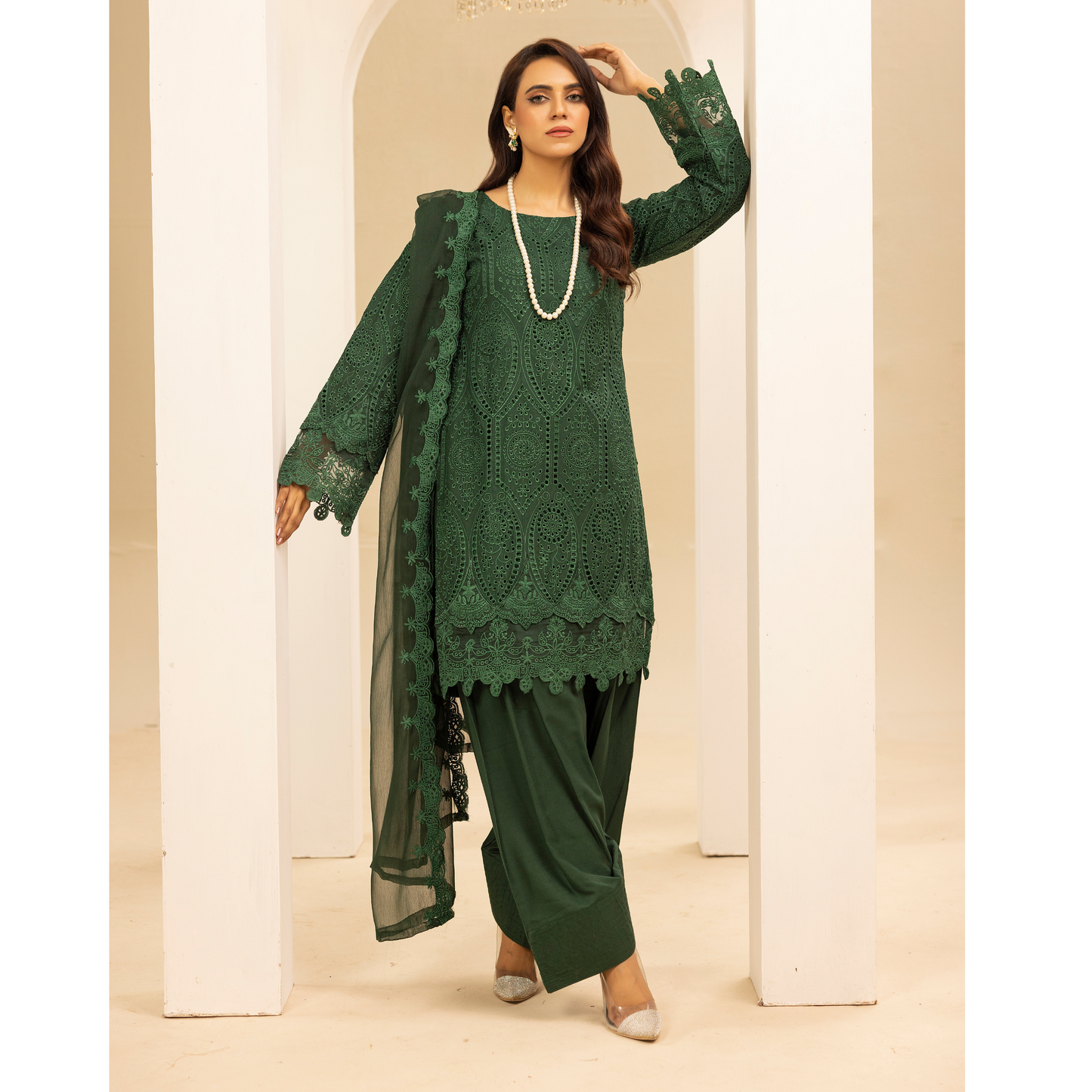 UMS-18 Embroidered Linen Chikenkari 3 Pc Pakistani Dress | Ready to wear | Simrans