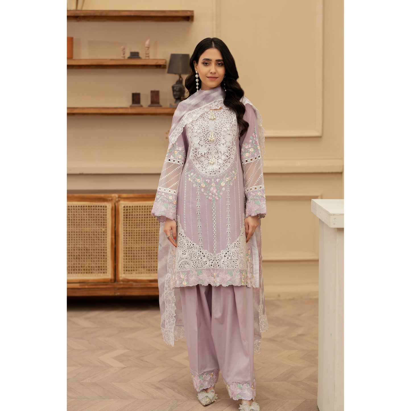 KC-1435 Embroidered Cambric Cotton Farshi Shalwar Kameez Ready to Wear 3 Pc - Karma Collection